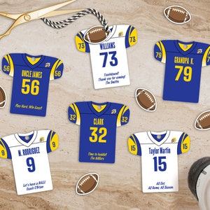 Etiquetas editables a favor de fiesta de fútbol, personalizadas, etiquetas imprimibles de Jersey, banquete del equipo de fútbol, descarga instantánea, 2 tamaños incluidos, bricolaje