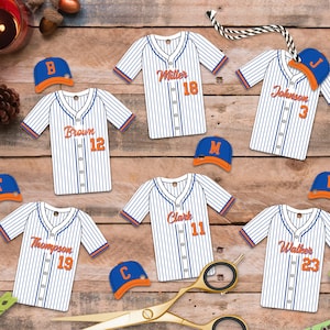 Étiquettes modifiables de cotillons pour l'équipe de baseball, personnalisées, modèle de maillot imprimable, fête d'anniversaire, téléchargement immédiat, 2 tailles incluses, bricolage