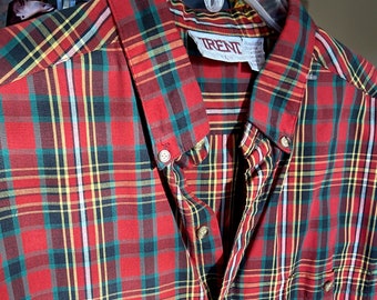 80s Preppy Plaid Button Up shirt | Brand is Trent | Preppy 90s