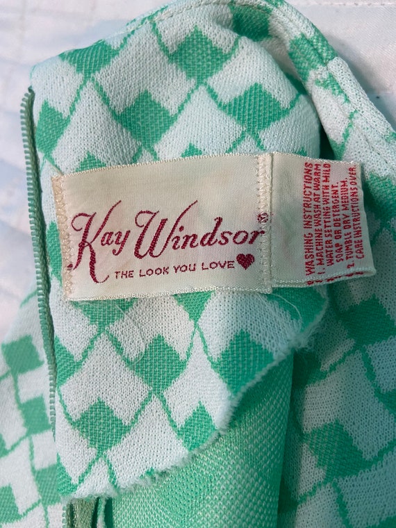 70s Kay Windsor MOD Double Knit Green & White Max… - image 10