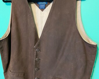 Vintage 90s Ralph Lauren Chaps Leather Vest - Size Large - Authentic Leather