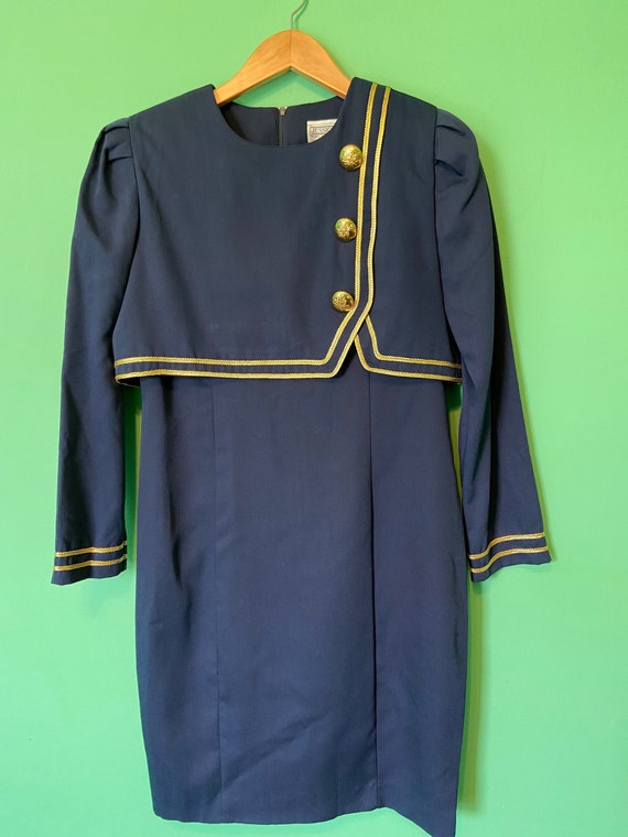 Vintage 90s/80s Military Inspired Navy Dress | Pe… - image 1