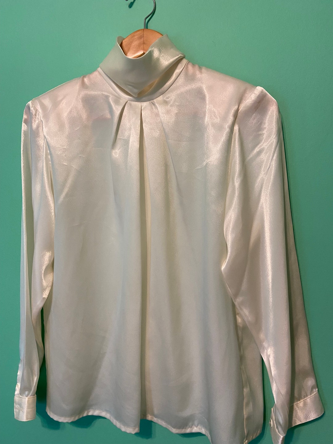 80s Courtney Rhodes Charmeuse Cream Blouse Mock Neck Made in USA ...