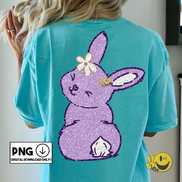 Sparkly Easter Bunny png | Faux Glitter | Sublimation T-shirt Design | DTF | DTG | Digital Download ONLY