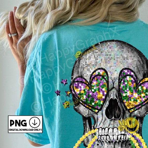 Sparkly Mardi Gras Skull PNG Bougie Faux Glitter Faux Sequin Clipart Sublimation Tshirt Design Download ONLY