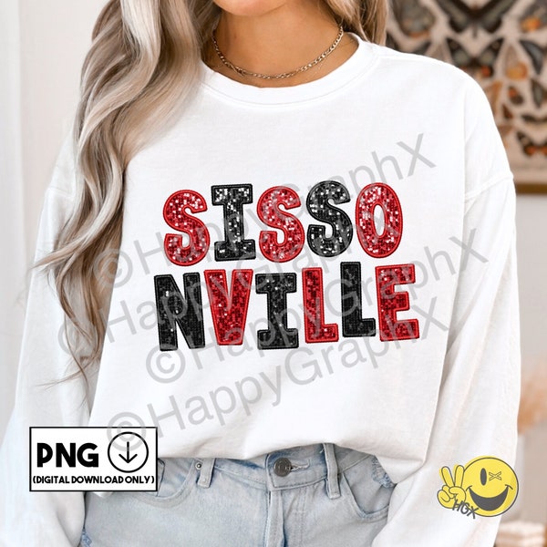 Sissonville Faux Sequin Png, Faux Embroidery Patch, Sparkly Tshirt Design, School Spirit Sublimation Design, DTG, DTF, Digital Download ONLY