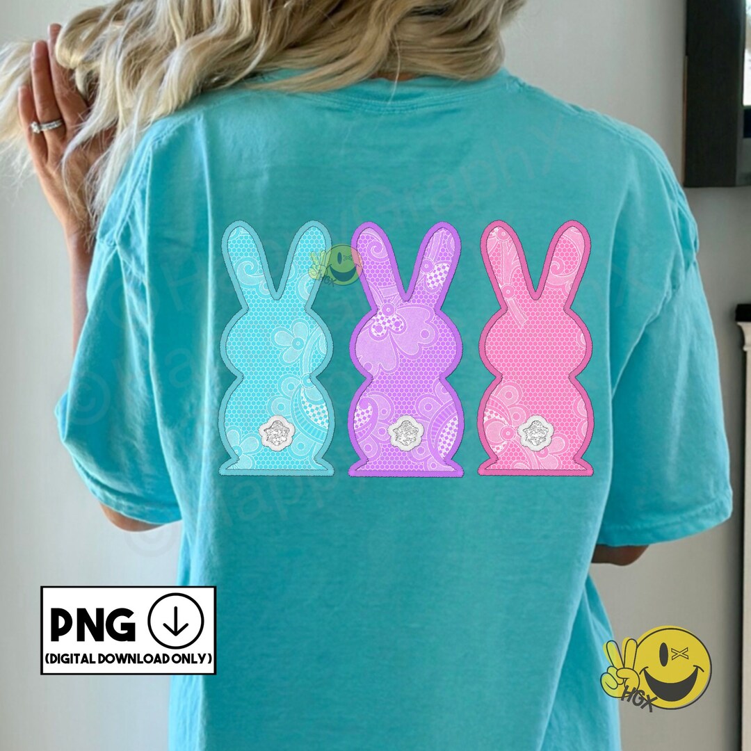 Easter Bunny PNG Faux Lace Embroidery Pastel Tshirt Design Sublimation ...