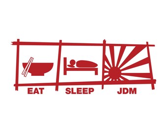 Calcomanía JDM "Eat Sleep", 8" x 3", vinilo troquelado