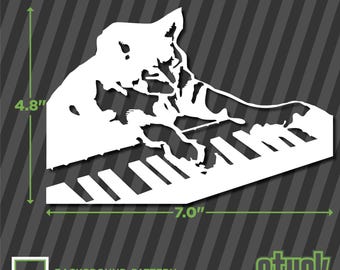 Calcomanía de gato con teclado, 18 x 12 cm, vinilo troquelado.