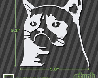 Calcomanía de cabeza de gato gruñón, 12,7 x 13,8 cm, vinilo troquelado.
