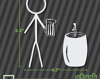 Calcomanía de hombre con barril de cerveza, 12 x 14 cm, divertida figura de palito familiar, vinilo troquelado