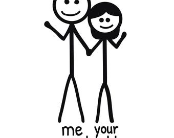 Calcomanía "Yo y tu hija", 8,6 x 16,5 cm, divertida pegatina de vinilo troquelado con forma de familia de palitos