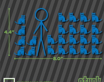 Calcomanía de hombre con gatos, 20 x 11 cm, divertida figura de palito familiar, vinilo troquelado