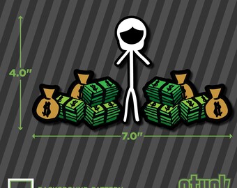 Calcomanía de mujer con dinero, impresa en 18 x 10 cm, divertida calcomanía de vinilo troquelado con figura de familia de palitos, no apta para niños