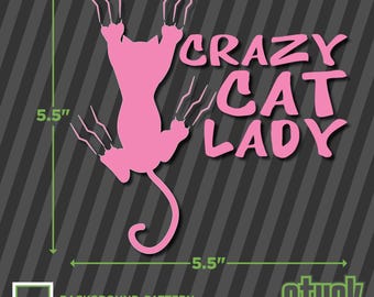 Calcomanía de "La loca de los gatos", 14 x 14 cm, vinilo troquelado con muchos gatitos
