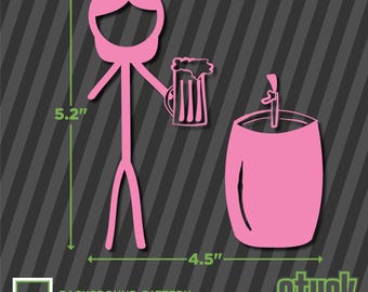 Calcomanía de mujer con barril de cerveza, 11,4 x 13,2 cm, divertida figura de palito familiar, vinilo troquelado