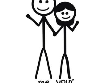 Calcomanía "Yo y tu mamá", 8,9 x 16,8 cm, vinilo troquelado con una divertida figura familiar.