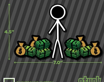 Calcomanía de hombre con dinero, impresa en 18 x 11,4 cm, divertida figura familiar de palitos, vinilo troquelado, no apto para niños