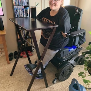 Tall Wheelchair TV Tray Table, 40&quot; - Elegantly Handcrafted Wood