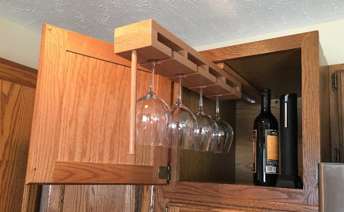 Maple Wine Glass Rack Deep Pull Out Retractable Etsy
