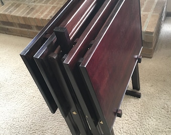 Elegantly Handcrafted 4 Home Office, 21" Wide TV Tray Tables with Holder.  Comfortably Stretch Your Legs with No foot-bar to bump.