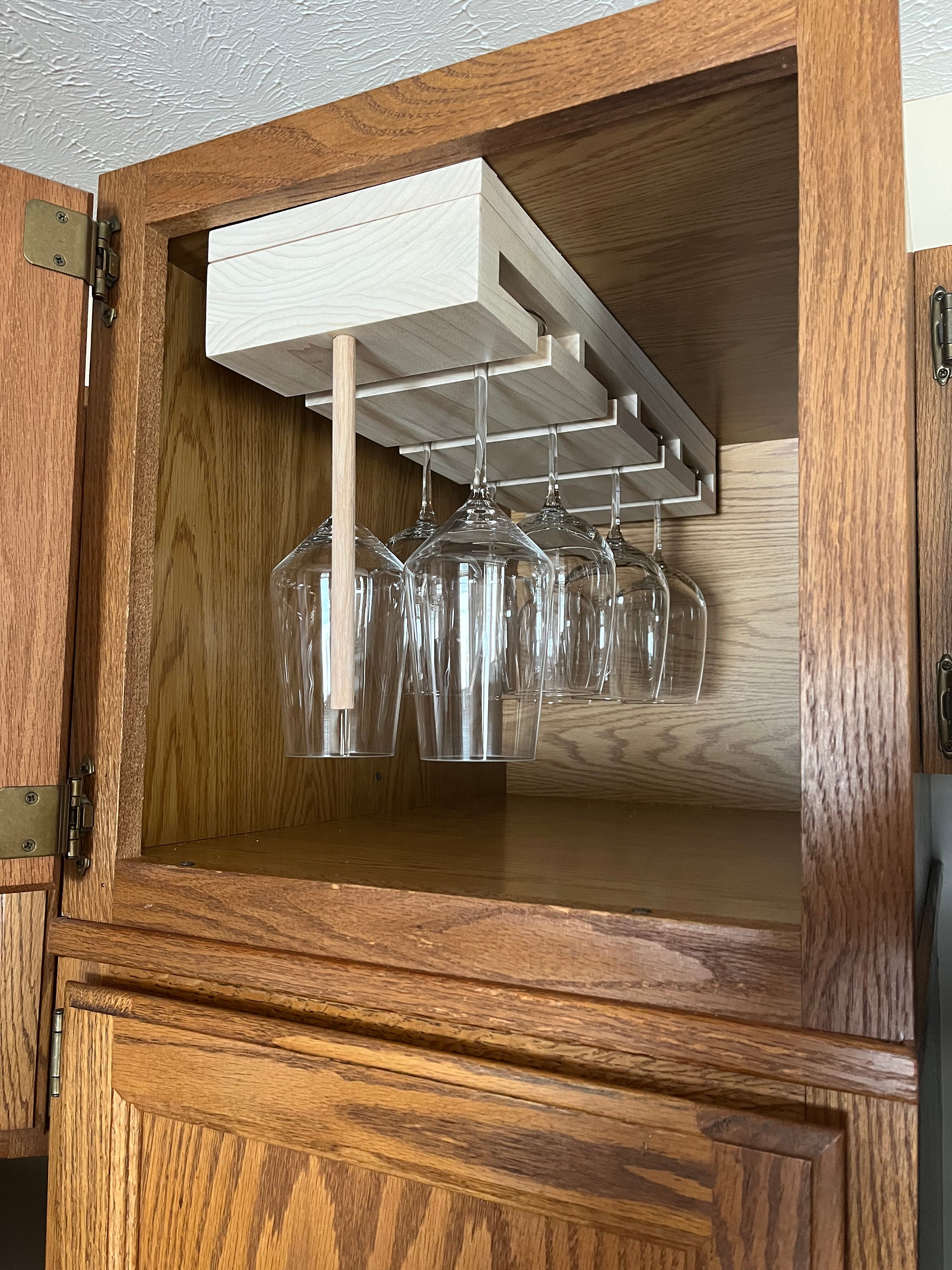 White Oak Rack Out Rack In Wine Beer Stem Glass Retractable