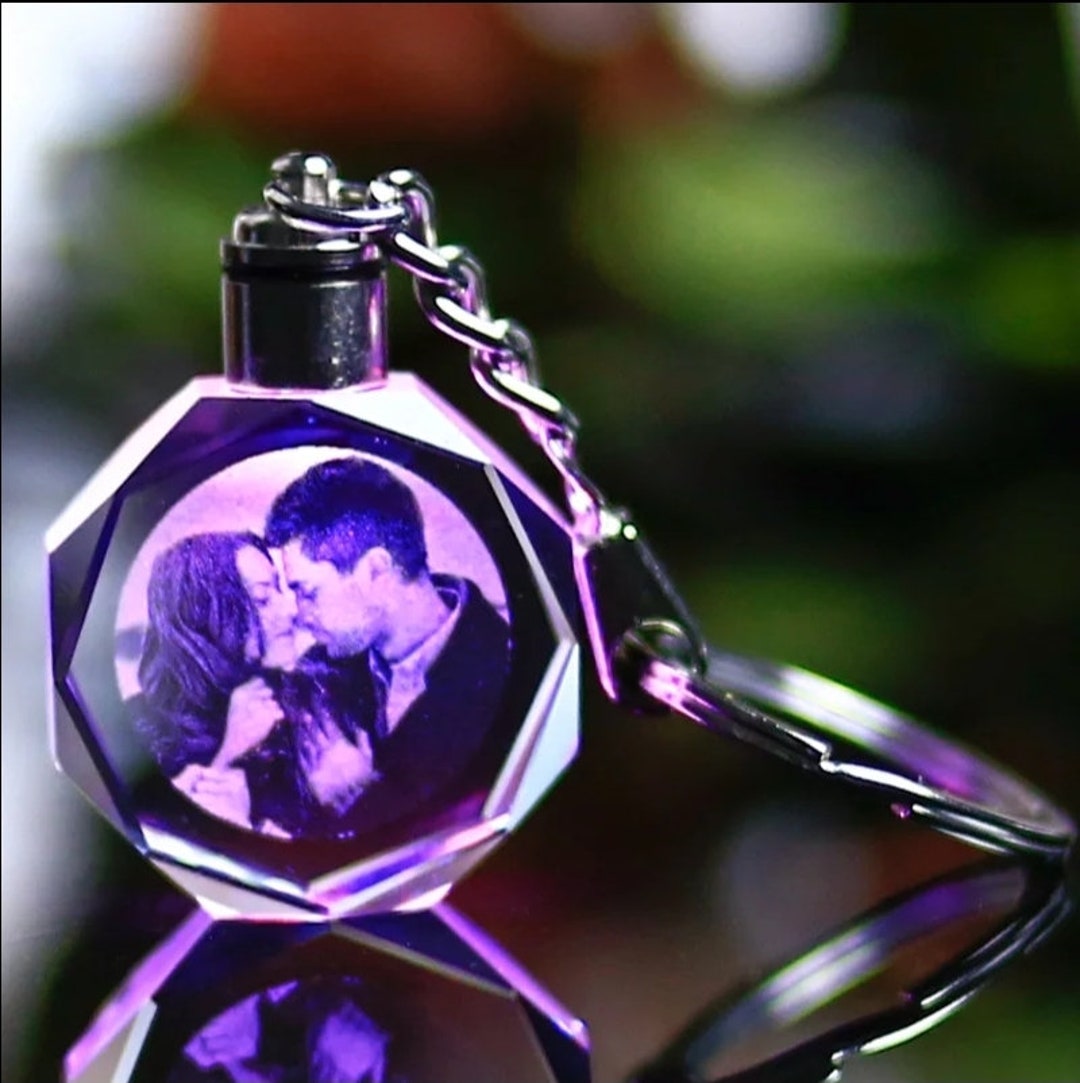 Custom Engraved Photo Light up Key Chain Etsy