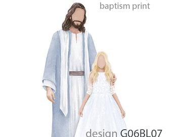Jesus art with a girl, I Walk by faith, I am a Child of God, Lds Baptism art, Jesus Art with a girl, LDS Baptism Gift Girl, design G06BL07