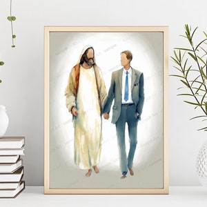 LDS missionary art, Missionary with Jesus watercolor digital download, Missionary with Christ