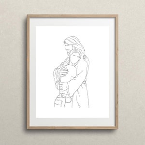 Jesus Christ Hugging Girl Coloring Page, Christ LineArt, Christ&#39;s Embrace, Jesus Portrait, jesus picture drawing