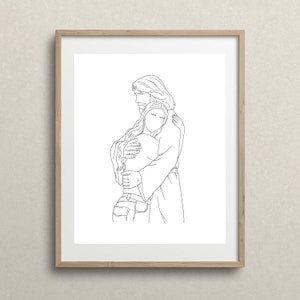 Jesus Christ Hugging Girl Coloring Page, Christ LineArt, Christ's Embrace, Jesus Portrait, jesus picture drawing