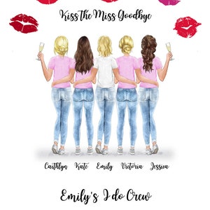 Kiss the Miss Goodbye, Ramka na pocałunek szminką, Znak Bachelorette, Portret druhny, Wydruk drużyny weselnej