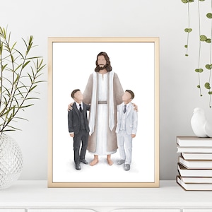 Digital art with Jesus and the twin boys, Jesus with children, Peace in Christ, Children of God, boys walking with Jesus, I walk by faith
