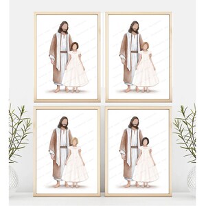 Jesus and Girl Watercolor Portrait Print, Religious Art (Digital Download)