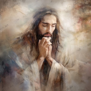 Jesus Prays in the Garden of Gethsemane, Jesus Art, Christ portrait, Jesus wall art, Digital Download, Jesus Christ portrait