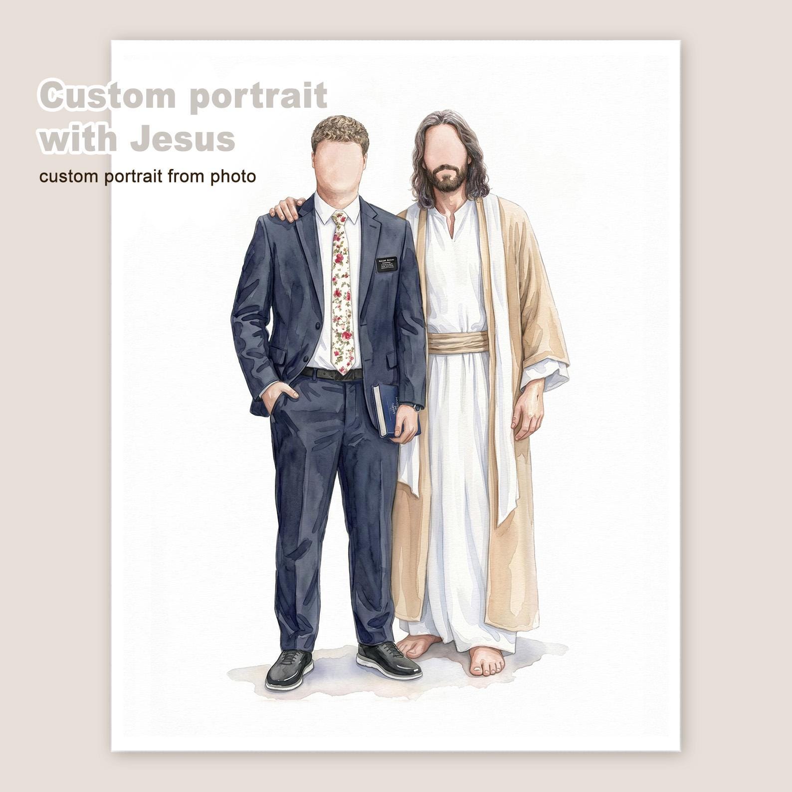 Custom Personalized Jesus Christ Walking With LDS Missionary
