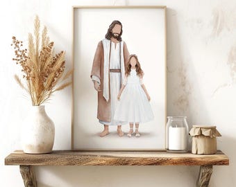 Christ's Embrace Watercolor Art Print, Baptism Portrait (Digital Download)