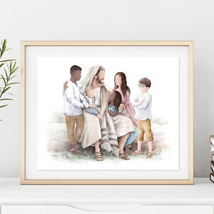 Jesus with children, Peace in Christ, Children of God, I am a Child of God, Jesus watercolor digital print