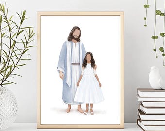 Jesus and Child Watercolor Print, Baptism Gift for Girl (Digital Download)