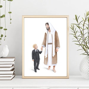 Christ and Boy Watercolor Portrait, Baptism Gift (Digital Download)