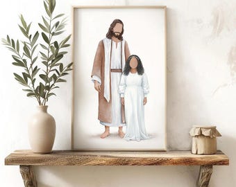 Jesus and Little Girl Art Print, Christian Home Decor (Digital Download)