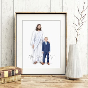 Come Follow Me, Jesus portrait with a boy ( Blonde hair ),  portrait Baptism, I am a child of God, LDS baptism print