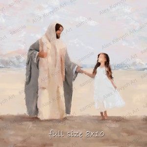 I Walk by faith, I am a Child of God, Lds Baptism, Jesus Watercolor painting with girl Brown hair, Lds Baptism Gift, LDS art image 5