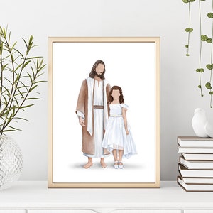 I am a Child of God, Jesus Watercolor painting with girl (Brown hair), Lds Baptism Gift, Jesus Christ art, I Walk by faith, first communion