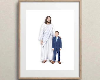 Jesus Christ and Boy Watercolor Portrait, LDS Baptism Gift (Digital Download)