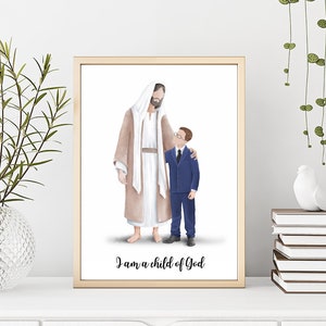I Walk by Faith, LDS Baptism, Jesus Portrait With a Boy in a Blue Suit ...