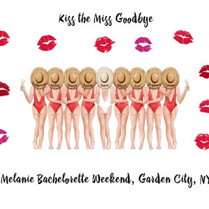 Kiss the Miss Goodbye, Lipstick Kiss Frame, Bachelorette Sign, Bridesmaid portrait, Bridal party print