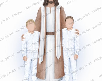 Jesus With Twin Boys Art, Personalized Baptism Gift (Digital Download)