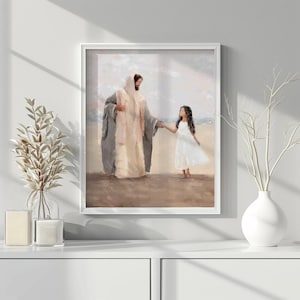 Jesus und ein Mädchen ( schwarze Haare ), Taufe druckbare Karte, Instant Download, Aquarell mit Mädchen und Jesus, HLT Taufe Kunst