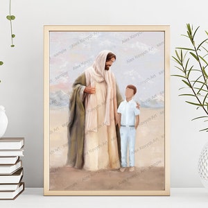 Jesus baptism portrait with a boy, ( Red hair ),I am a child of God, Jesus walking with a boy